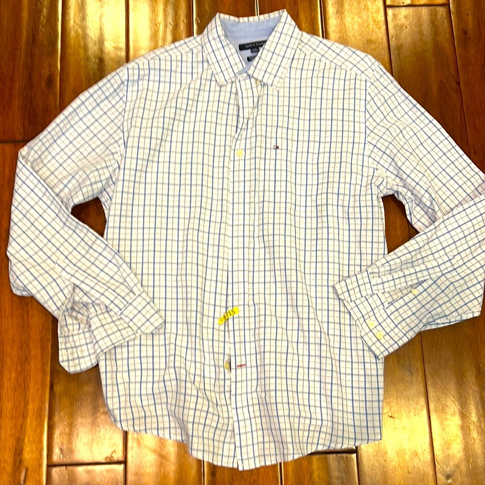Tommy Hilfiger classic button down dress shirt just home from the cleaners.